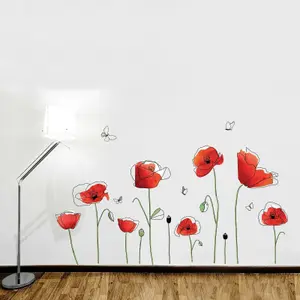 Walplus Wall Sticker Decal Wall Art Poppy butterflies Home Decorations Bedroom