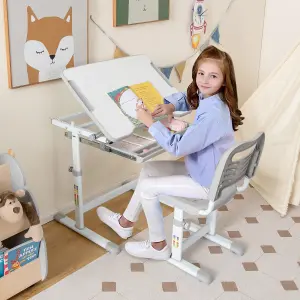 COSTWAY Kids Desk & Chair Set Adjustable Study Table with Tilting Tabletop