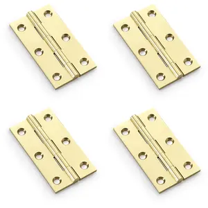 4 PACK - PAIR Solid Brass Cabinet Butt Hinge - 75mm - Polished Brass Premium Cupboard