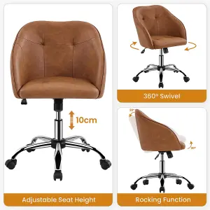 Yaheetech Height Adjustable Swivel Desk Chair with Castors and Armrests - Brown / Faux Leather