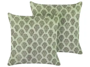 Set of 2 Cushions RUNGIA Cotton 45 x 45 cm Floral Block-Printing Green