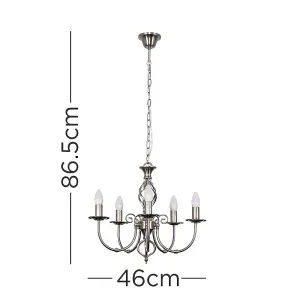 ValueLights Memphis Style Satin Nickel Barley Twist 5 Way Ceiling Light Chandelier with LED Bulb