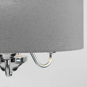 ValueLights Rocha Modern Chrome 3 Way Curved Arm Grey Linen Slimline Drum Ceiling Light Pendant