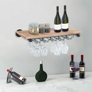 Montreat Solid Wood Wall Mounted Wine Glass Rack in Black