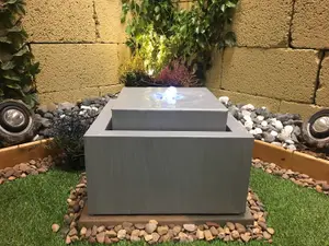 Zinc Cube Modern Metal Mains Plugin Powered Water Feature