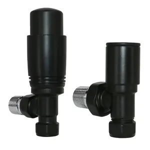 Thermostatic TRV Radiator Heated Towel Rail Valves Angled 15Mm X 1/2" Pair Black