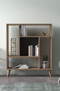 Norm Bookcase with 5 Compartments Display Unit, 90 x 25 x 105 cm Free Standing Shelves, Bookshelf, Open Cabinet, Oak