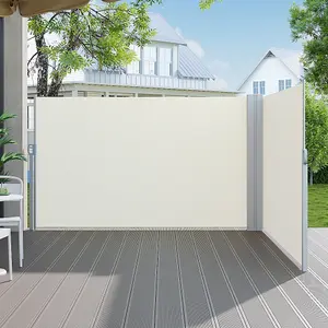 Outdoor Beige Retractable Garden Double Sided Awning  Waterproof Sunshade Privacy Panel Gazebo Sidewall Panels  600 x 180 cm