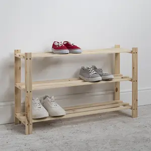 3 Tier Shoe Rack in Natural Pine