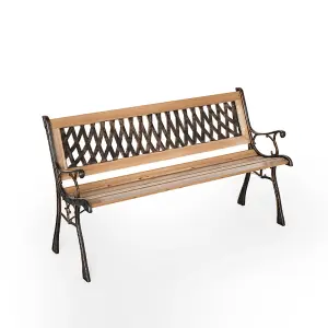 2 Seater Retro Rustproof Metal Wood Garden Patio Bench with Backrest 125cm