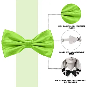 Lime Green Satin Polyester Bow Tie for Casual & Formal Wear, Wedding Party Accessory