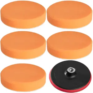 Buffer Pads - 5 polishing sponges 150 mm, medium-soft, M14 polishing wheel 150 mm - orange