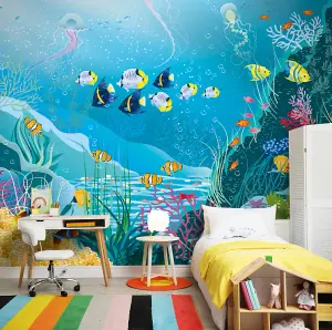 Origin Murals Under the Sea Adventure Aqua Blue Matt Smooth Paste the Wall Mural 300cm wide x 240cm high