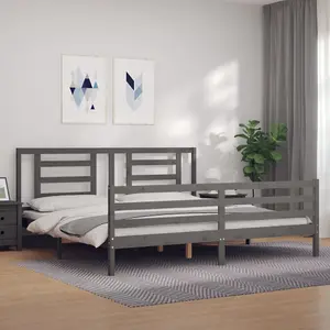 Berkfield Bed Frame with Headboard Grey 200x200 cm Solid Wood