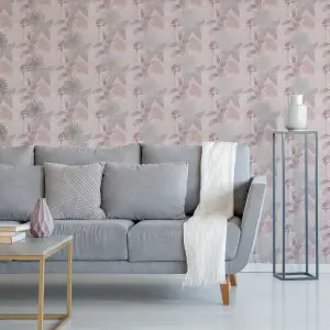 Boutique Zara Pink Metallic effect Floral Textured Wallpaper