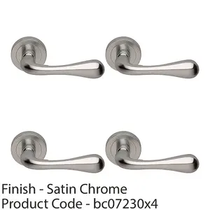 4 PACK - Concealed Door Handle Set - Satin Chrome Lever on Round Rose Rotund End