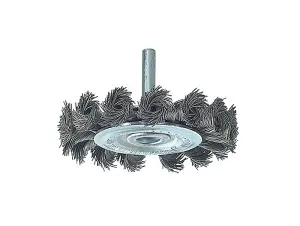 Lessmann - Knotted Wheel Brush with Shank 75 x 12mm, 0.50 Steel Wire Carded