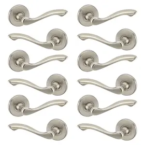 URBNLIVING 115mm Length 12 Pcs Kensington Metal & Satin Nickel Rose Lever Latch Door Handle Set