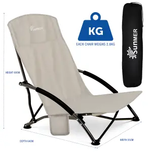 SUNMER Set of 2 Foldable Beach Chair with Side Pocket - Grey