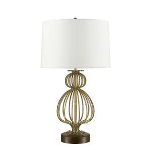 Table Lamp Mocha Brown Steel Base Cream Linen Shade Distressed Gold LED E27 100W