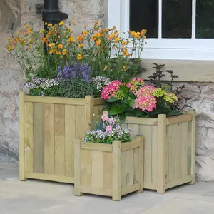 Zest Set of 3 Holywell Wooden Square Garden Planters Flowers