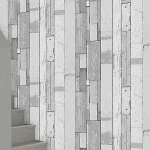 GoodHome Laas Grey Wood effect Textured Wallpaper