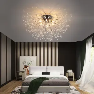 Modern Chrome 6 Lights Sputnik Dandelion Crystal Flush Mount Ceiling Lights Chandelier Lamp 50cm