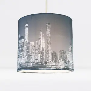 First Choice Lighting 20cm Lamp Shade Ceiling Light Digital Printed Fabric New York Skyline At Night