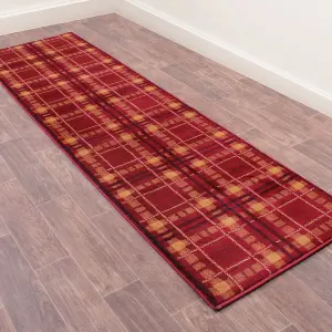 Tartan Red Chequered Tartan Easy to Clean Rug For Dining Room-120cm X 170cm