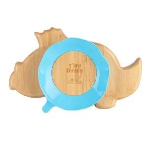 Tiny Dining - Children's Bamboo Suction Dinosaur Plate - Blue