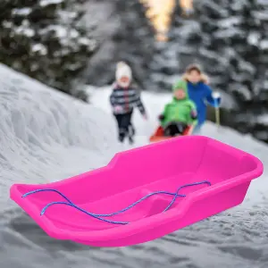 Pink Kids Heavy Duty Snow Sledge Toboggan Sleigh Sled Rope Plastic Adults Ski Board