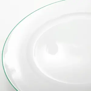 Set of 4 Durable White Ceramic Side Plates with Elegant Green Rim