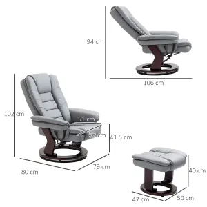 HOMCOM Swivel Manual Recliner and Footrest Set PU Leather Lounge Chair Grey