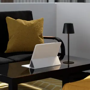 GoodHome Quelea Matt Black Rechargeable Integrated LED Table lamp