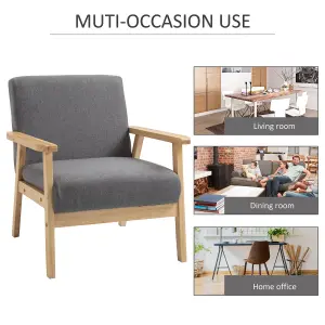 HOMCOM Accent Chair with Wood Frame Wide Seat Linen Armchair Grey