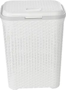 55L Plastic Rattan Dirty Laundry Clothes Washing Bin Basket Storage Organiser