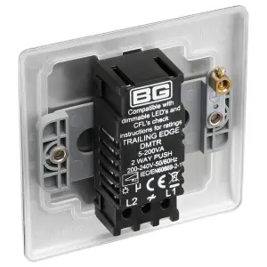 BG Raised slim Silver Steel effect 1 gang profile Single 200W Dimmer switch