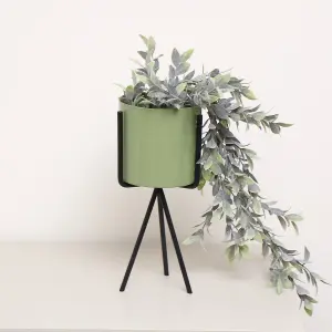 Melody Maison Set of 2 Sage Green Metal Planter Pots with Stand