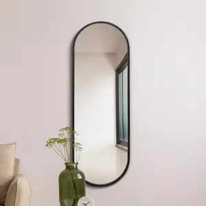 MirrorOutlet Vultus - New Black Metal Framed Double Arched Wall Mirror 63" X 22" (160CM X 55CM)