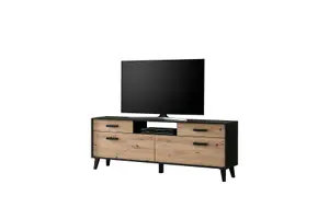 Stylish Artona 04 TV Cabinet H680mm W1860mm D400mm - Oak Artisan & Black Matt Finish