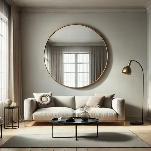 Jobu Home - Rei, Large Round Gold Metal Circle Mirror - 90cm x 90cm