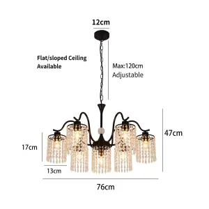 Garwarm 7-Light Black Modern Metal Crystal Chandelier