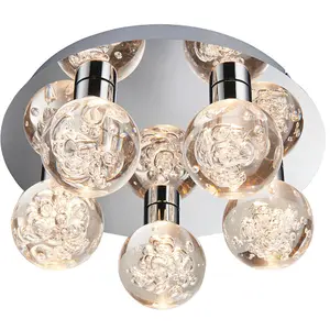 Flush Bathroom Ceiling Light IP44 Warm White LED Ball 5 Lamp Modern Chrome Round