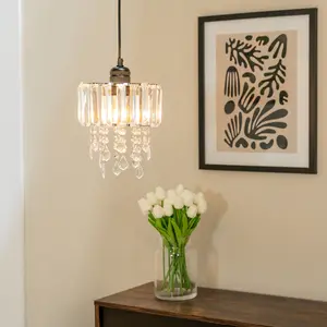 ValueLights Mabel Easy Fit Clear Acrylic Jewel Droplet Drum Ceiling Light Shade - Bulb Included