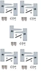 5 Set Victorian Straight Polished Chrome Lever Latch Door Handles Sets with 2.5 " Latch and Standard Butt Hinges