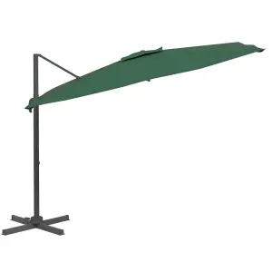 Berkfield LED Cantilever Garden Parasol Green 400x300 cm