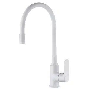 Invena White Elastic Spout Shape Memory Kitchen Mixer Tap Tall Inox Single Lever Faucet