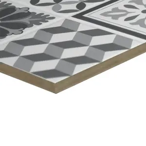 Konkrete Black & white Matt Patterned Ceramic Wall Tile Sample