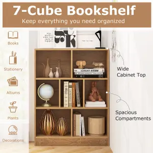 COSTWAY 7-Cube Bookshelf 3-Tier Cubby Storage Organizer Wooden Cube Bookcase