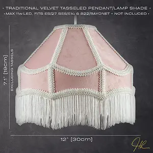 Traditional Victorian Empire Lampshade in Soft Blush Pink Velvet with Tassels